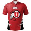 NCAA Utah Utes Custom Text Number Red Black Polo Shirt V8