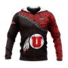NCAA Utah Utes Black Red Polynesian Grunge Zip Up Hoodie V6