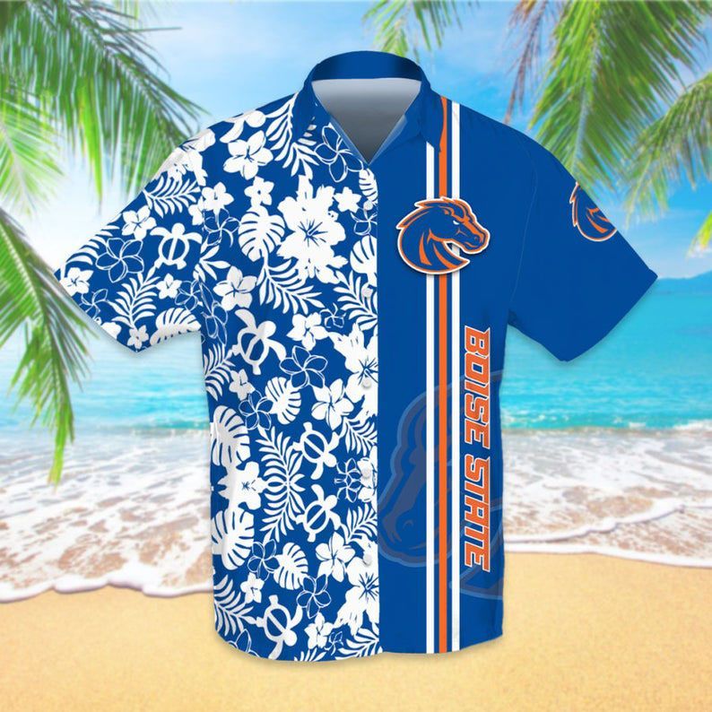 NCAA Boise State Broncos White Tropical Flower Blue Hawaiian Shirt NCAA Boise State Broncos White Tropical Flower Blue Hawaiian Shirt