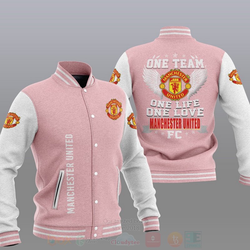 Manchester United Pink One Team Baseball Jacket Manchester United Pink One Team Baseball Jacket