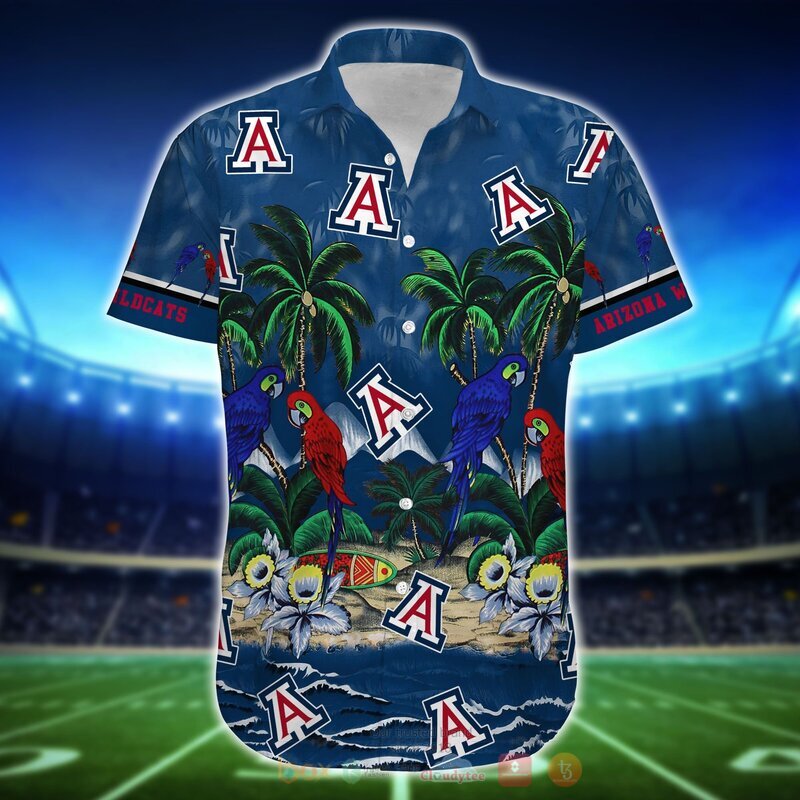 NCAA Arizona Wildcats Blue Parrot Coconut Tree Hawaiian Shirt
