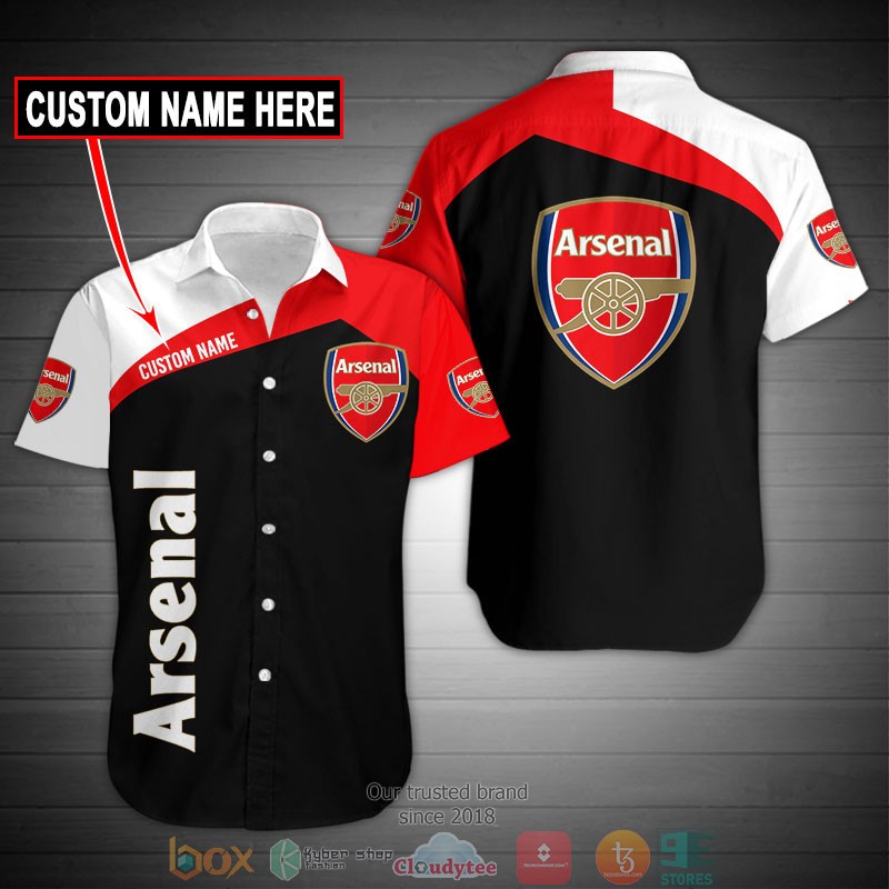 Arsenal FC Custom Name Black Red Hawaiian Shirt Arsenal FC Custom Name Black Red Hawaiian Shirt
