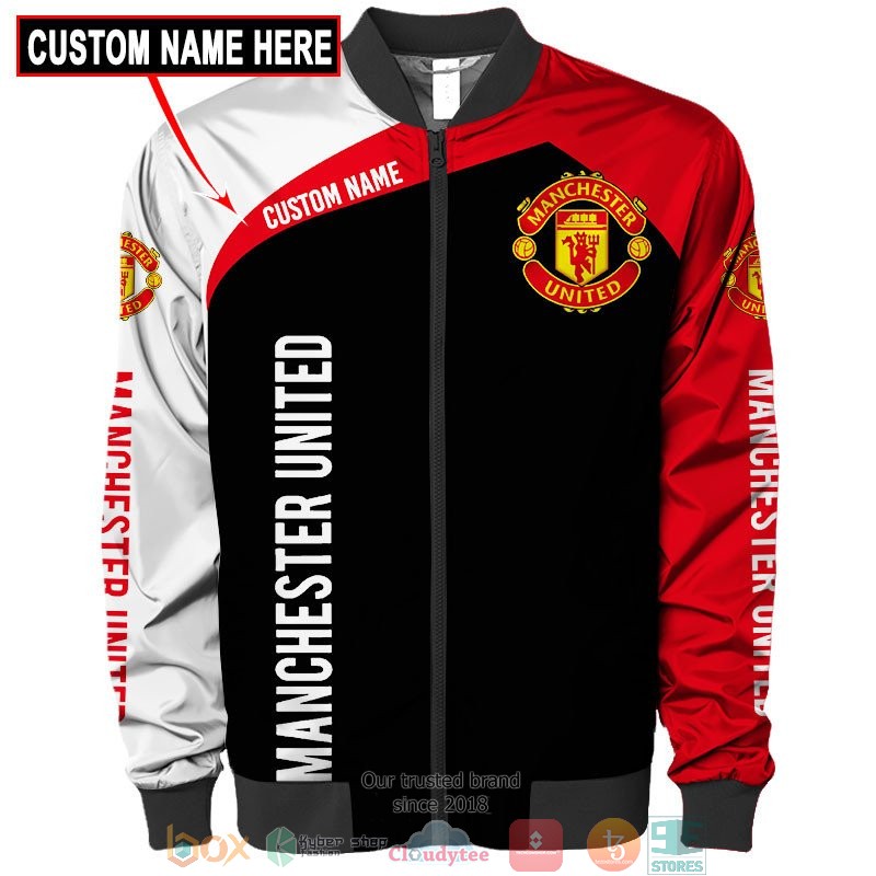 Manchester United Custom Name Black Red Bomber Jacket V7 Manchester United Custom Name Black Red Bomber Jacket V7