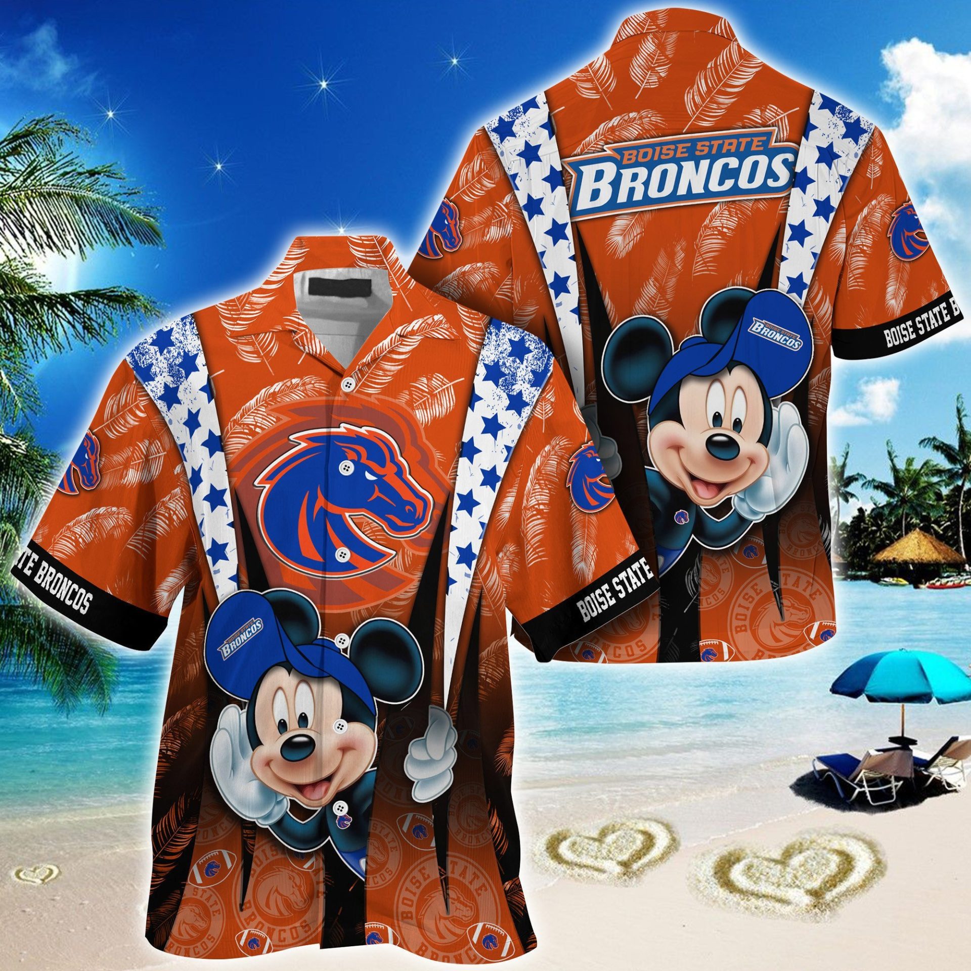 NCAA Boise State Broncos Mickey Orange Hawaiian Shirt NCAA Boise State Broncos Mickey Orange Hawaiian Shirt