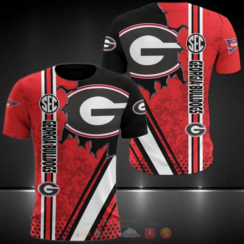 NCAA Georgia Bulldogs Red Black Scratch T-Shirt V11
