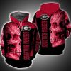 NCAA Georgia Bulldogs Red Black Skull Pullover Hoodie V13