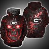 NCAA Georgia Bulldogs Black Red Skull Pullover Hoodie V10