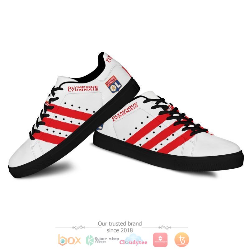 Olympique Lyon White And Red Stripes Stan Smith Shoes Olympique Lyon White And Red Stripes Stan Smith Shoes
