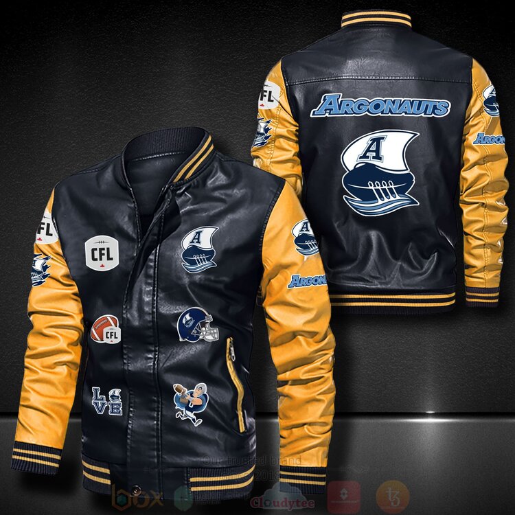 CFL Toronto Argonauts Black Yellow Leather Bomber Jacket