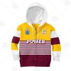 NRL Brisbane Broncos Custom Name Number 1988 Vintage Retro Heritage Jersey Kids Zip Up Hoodie