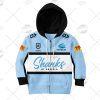 NRL Cronulla-Sutherland Sharks Custom Name Number 2021 Home Jersey Kids Zip Up Hoodie