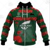 NRL South Sydney Rabbitohs Custom Name Number ANZAC 2020 Zip Up Hoodie