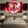 NRL Sydney Roosters Red Lightning Edition 5 Panel Canvas