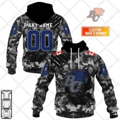 CFL BC Lions Custom Name Number Camo Armed Forces Pullover Hoodie