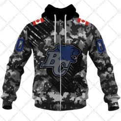CFL BC Lions Custom Name Number Camo Armed Forces Zip Up Hoodie