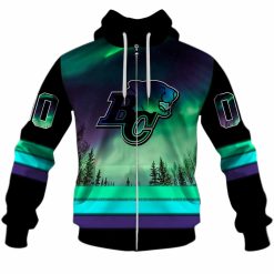 CFL BC Lions Custom Name Number Northern Lights Zip Up Hoodie