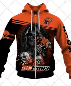 CFL BC Lions Custom Name Number Skull Death Zip Up Hoodie