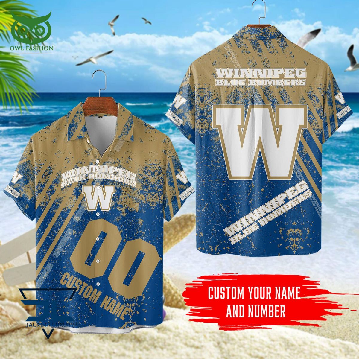 CFL Winnipeg Blue Bombers Custom Name Number Style Hawaiian Shirt