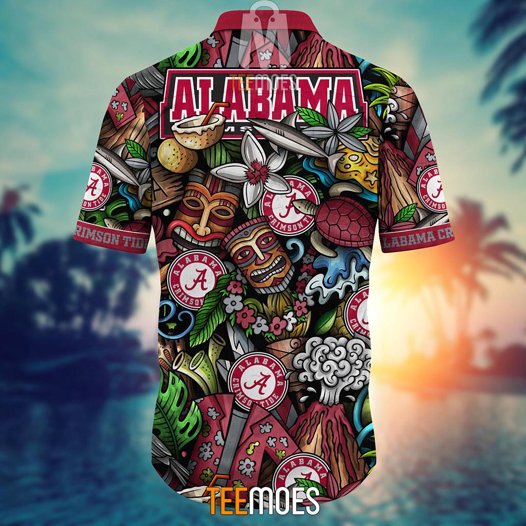NCAA Alabama Crimson Tide Flower Pattern Hawaiian Shirt - Image 3