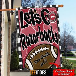 Alternative view of NCAA Arkansas Razorbacks Custom Name Number Let's Go Razorbacks House Flag