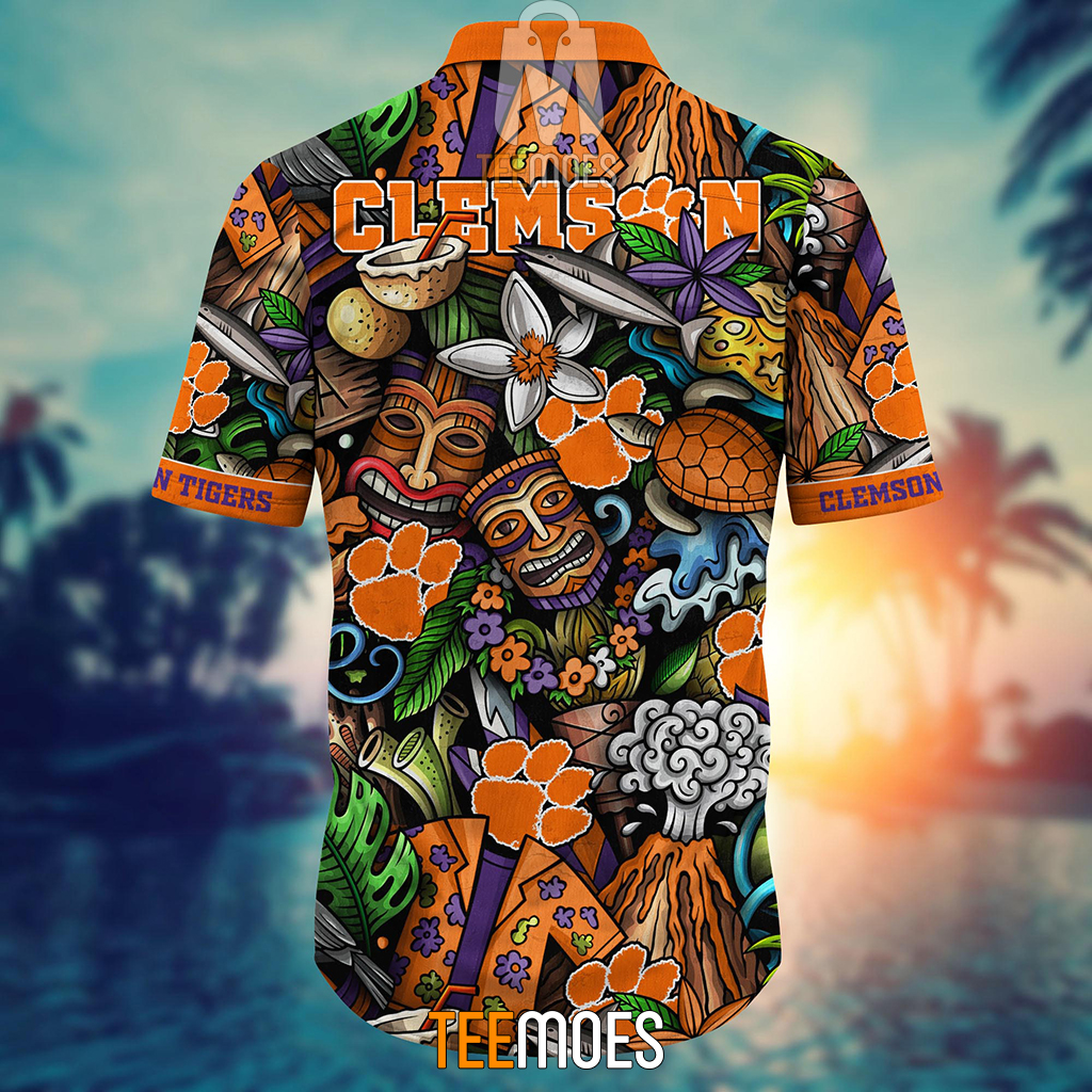 NCAA Clemson Tigers Flower Pattern Hawaiian Shirt - Image 3