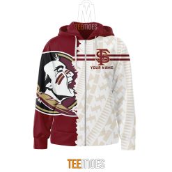Alternative view of NCAA Florida State Seminoles Custom Name Garnet And Gold Zip Up Hoodie