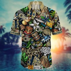 Alternative view of NCAA Georgia Tech Yellow Jackets Flower Pattern Hawaiian Shirt