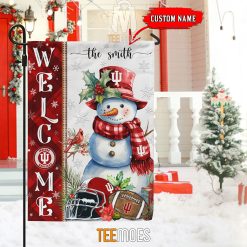 Alternative view of NCAA Indiana Hoosiers Custom Name Snowman Christmas House Flag