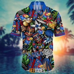 Alternative view of NCAA Kansas Jayhawks Flower Pattern Hawaiian Shirt