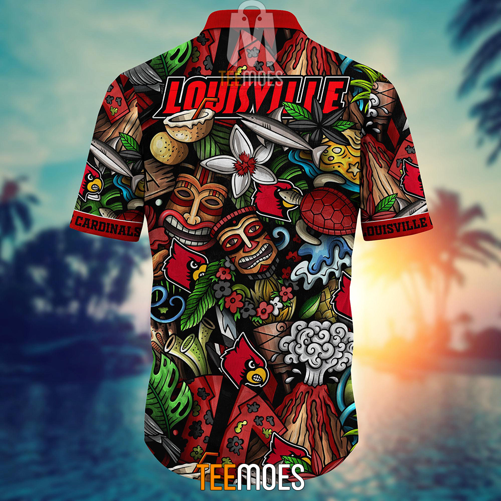 NCAA Louisville Cardinals Flower Pattern Hawaiian Shirt - Image 3