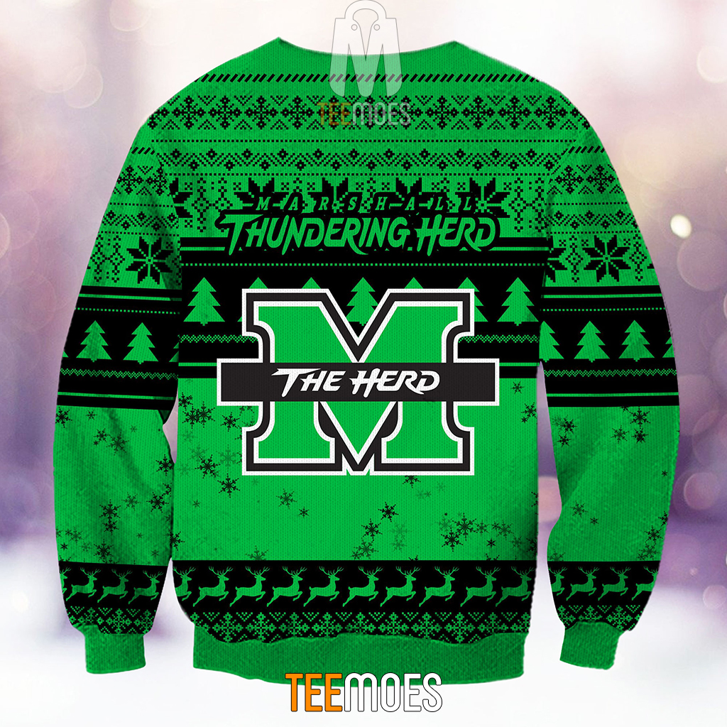 NCAA Marshall Thundering Herd The Old Grinch Ugly Christmas Sweater - Image 3