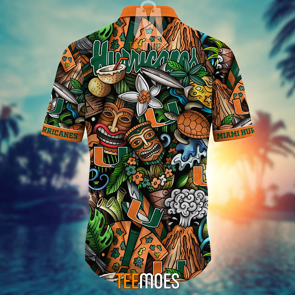NCAA Miami Hurricanes Flower Pattern Hawaiian Shirt - Image 3