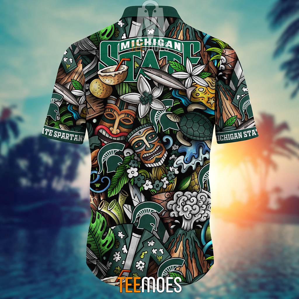 NCAA Michigan State Spartans Flower Pattern Hawaiian Shirt - Image 3