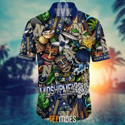Alternative view of NCAA Navy Midshipmen Flower Pattern Hawaiian Shirt