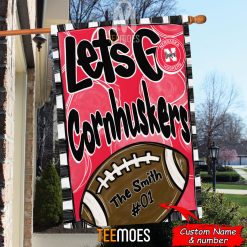 Alternative view of NCAA Nebraska Cornhuskers Custom Name Number Let's Go Cornhuskers House Flag