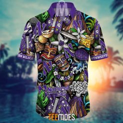 Alternative view of NCAA Northwestern Wildcats Flower Pattern Hawaiian Shirt