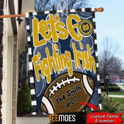 Alternative view of NCAA Notre Dame Fighting Irish Custom Name Number Let's Go Fighting Irish House Flag