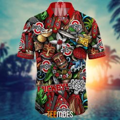 Alternative view of NCAA Ohio State Buckeyes Flower Pattern Hawaiian Shirt