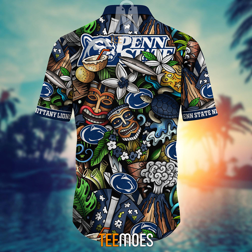 NCAA Penn State Nittany Lions Flower Pattern Hawaiian Shirt - Image 3