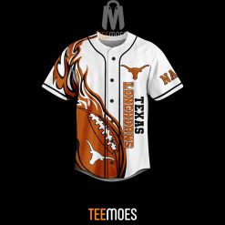 Alternative view of NCAA Texas Longhorns Custom Name Hook Em Horns Baseball Jersey