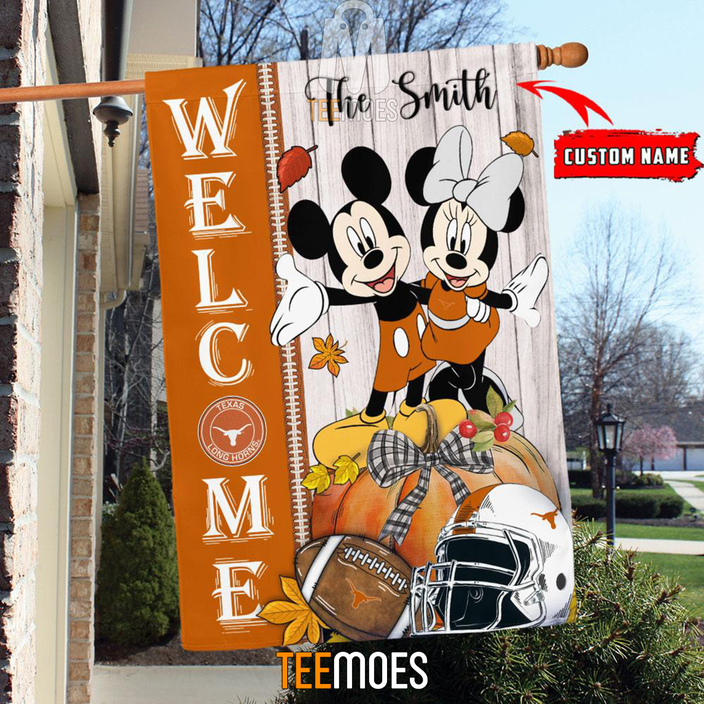 NCAA Texas Longhorns Custom Name Mickey And Minnie House Flag