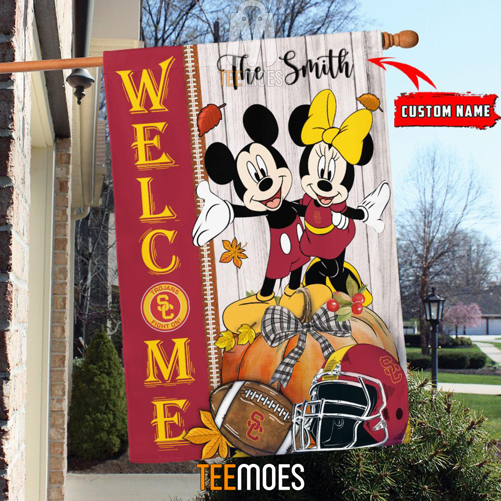 NCAA USC Trojans Custom Name Mickey And Minnie House Flag