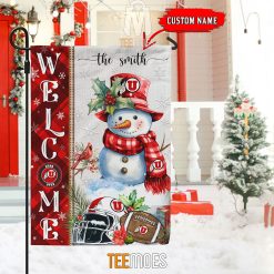 Alternative view of NCAA Utah Utes Custom Name Snowman Christmas House Flag