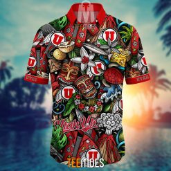 Alternative view of NCAA Utah Utes Flower Pattern Hawaiian Shirt