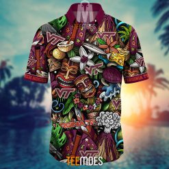 Alternative view of NCAA Virginia Tech Hokies Custom Name Flower Pattern Hawaiian Shirt