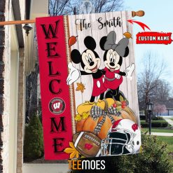 NCAA Wisconsin Badgers Custom Name Mickey And Minnie House Flag