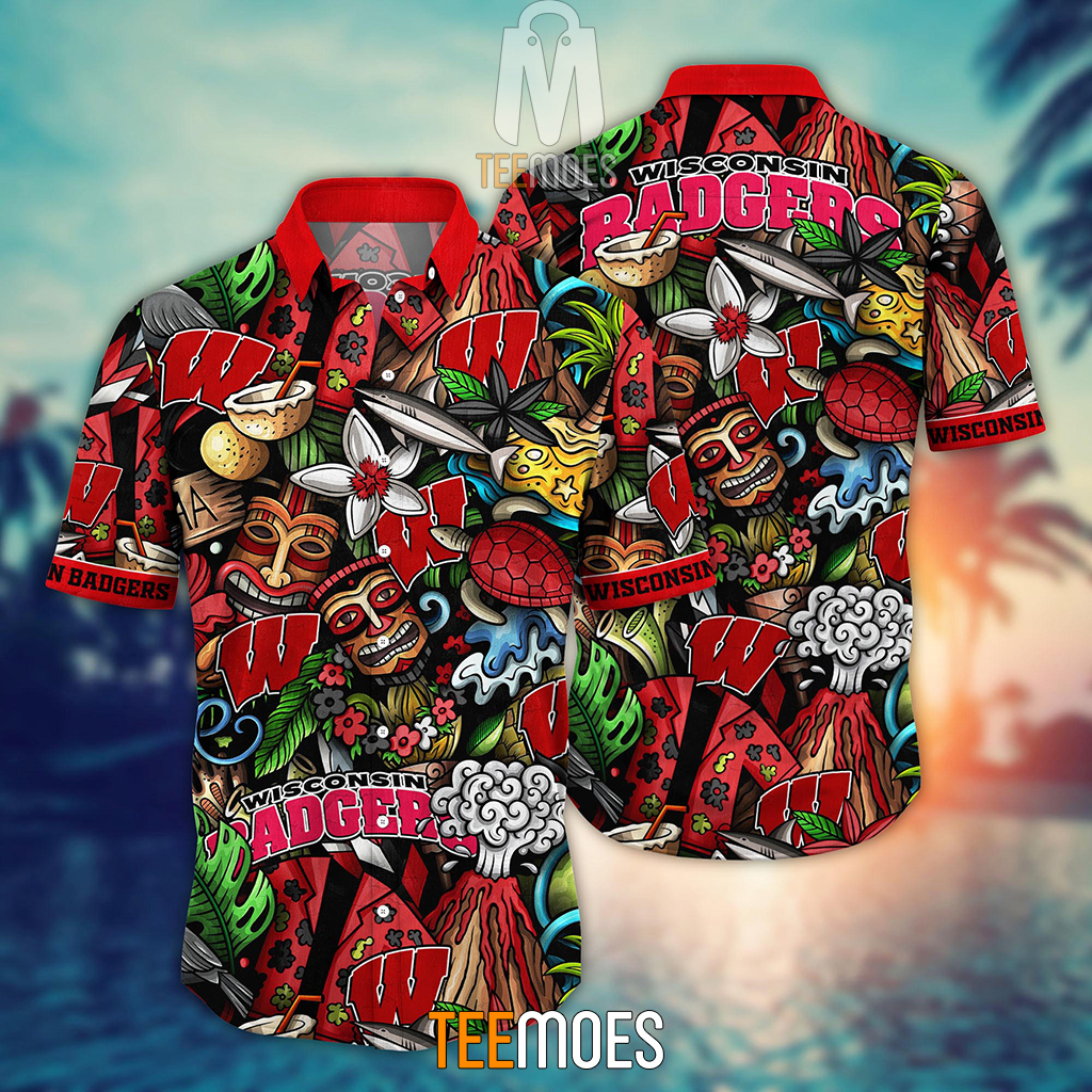 NCAA Wisconsin Badgers Flower Pattern Hawaiian Shirt