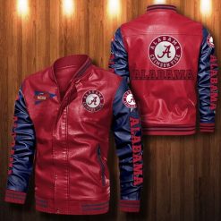 NCAA Alabama Crimson Tide Red Navy Leather Bomber Jacket