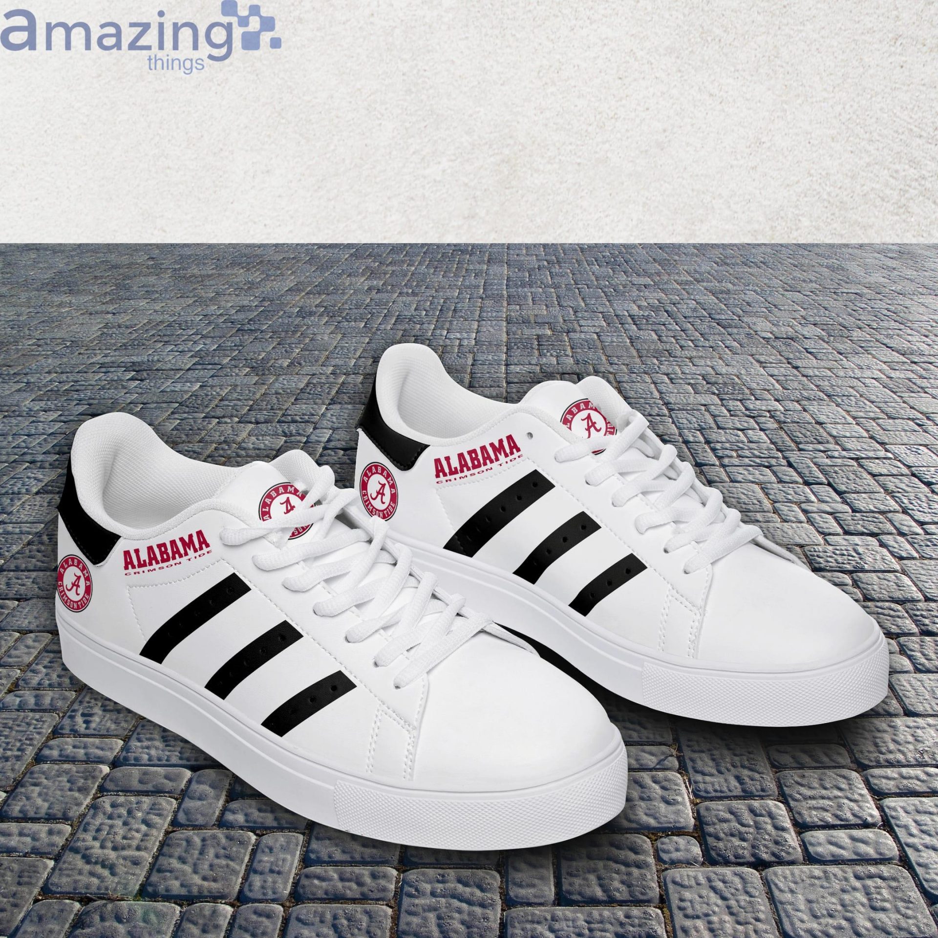 NCAA Alabama Crimson Tide White Black Stripes Stan Smith Shoes - Image 3