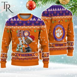 NCAA Clemson Tigers Custom Name HO HO HO Ugly Christmas Sweater